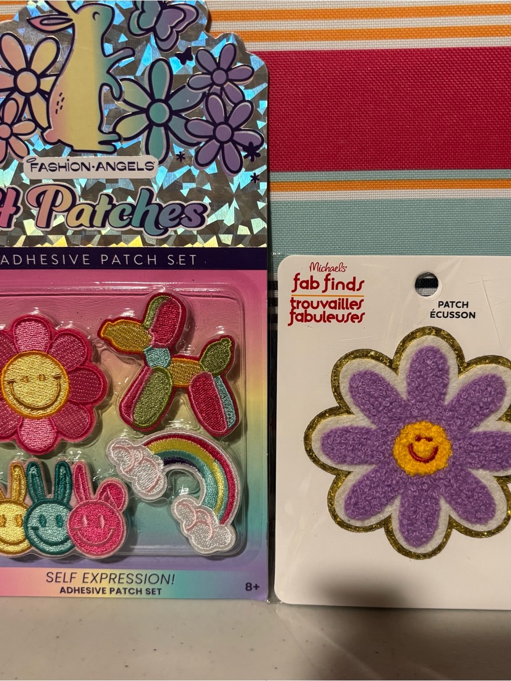 Happy Floral & Rainbow Adhesive Patch Set - Bright Pink & Yellow. Lot